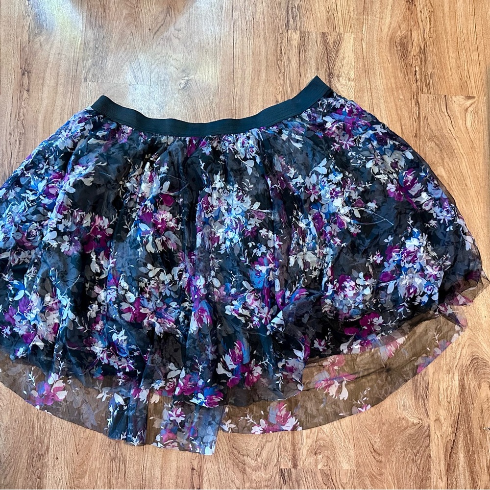 Torrid Black and Purple Floral Mini Skirt